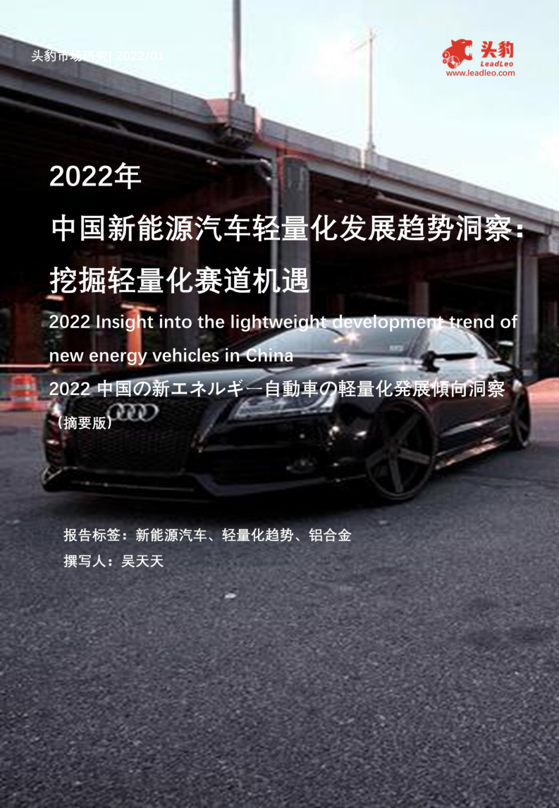 2022年中國新能源汽車輕量化發(fā)展趨勢洞察：挖掘輕量化賽道機遇（摘要版）-頭豹研究院