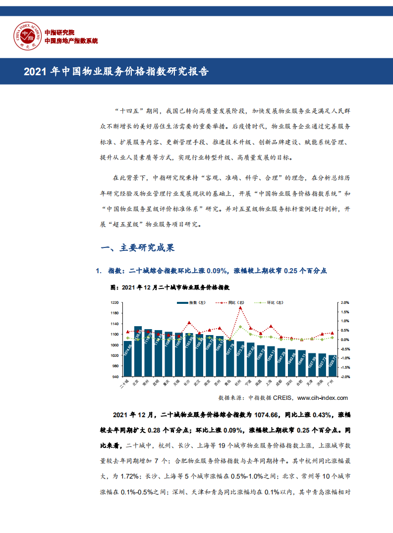 2021物業服務價格指數研究報告