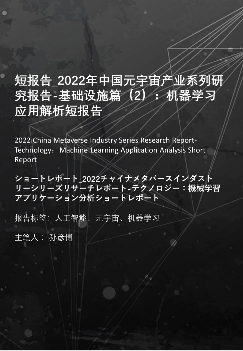 2022中國元宇宙產業系列研究報告-基礎設施篇（2）：機器學習應用解析短報告
