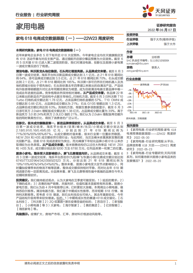 2022家電618電商成交數據跟蹤（一）