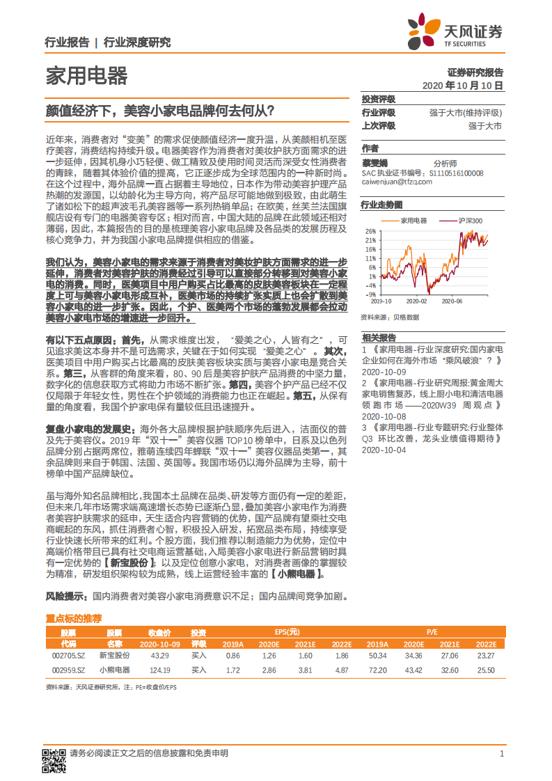 家用電器行業：顏值經濟下，美容小家電品牌何去何從？-天風證券-20201010