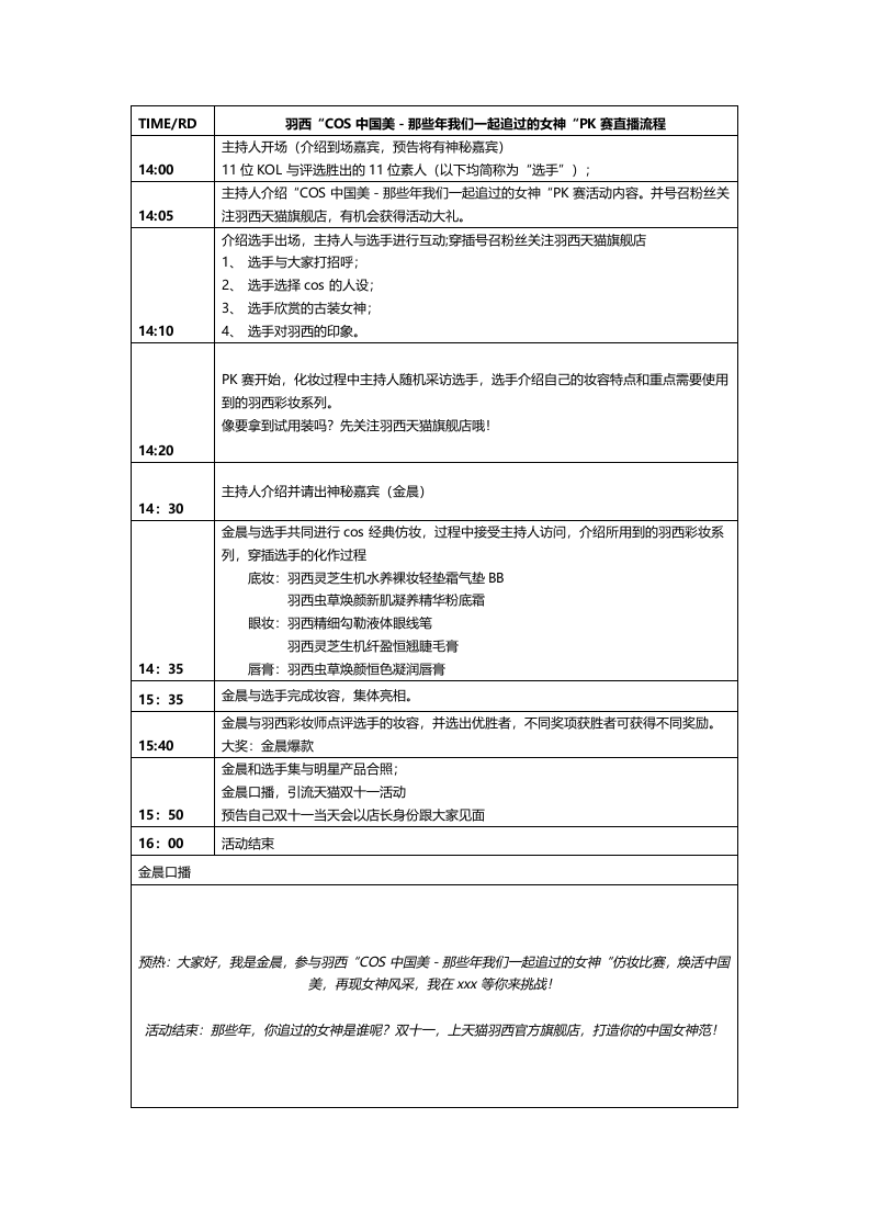 【羽西】雙十一預(yù)熱直播腳本（活動(dòng)流程）【精英策劃圈】