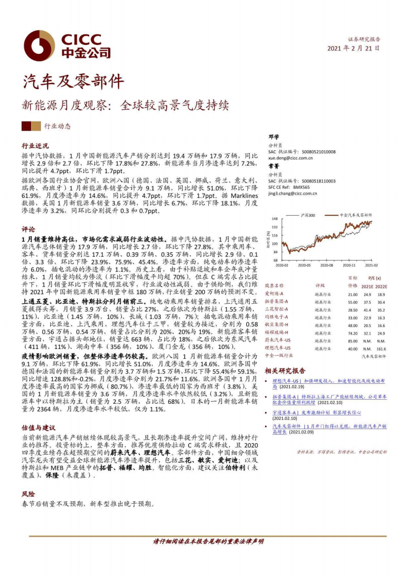 汽车及零部件：新能源月度观察：全球较高景气度持续-中金公司 第1页