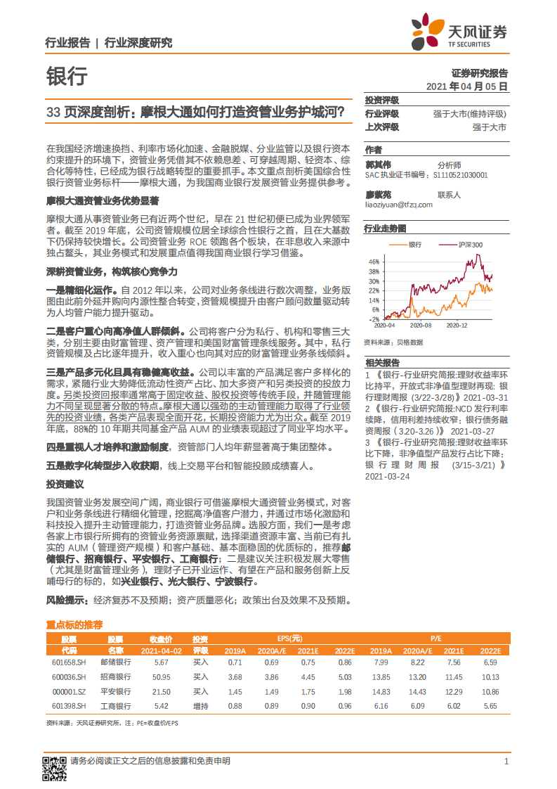 摩根大通如何打造资管业务护城河？-天风证券-20210405 第1页
