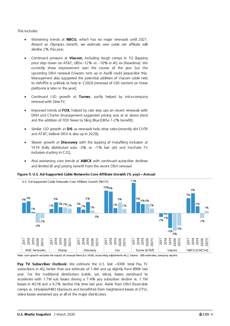 瑞银-美股-媒体与广告业-美国媒体速览：DTC转型将影响第四季度和2020年的前景-2020.3.2-25页 第4页