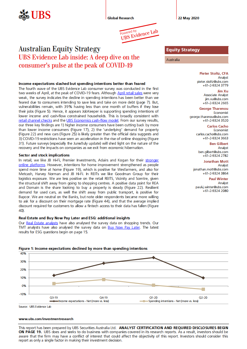 瑞银-亚太地区-股票策略-澳大利亚股票策略：COVID-19峰值对对消费者影响的深入研究-2020.5.22-23页 第1页