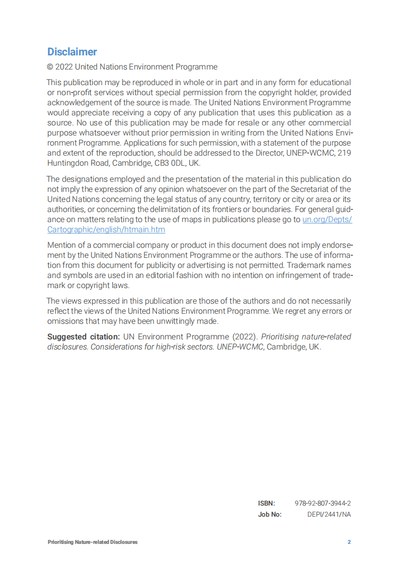 unepfi优先考虑与自然相关的披露：对高风险行业的考虑（英）2022.4 第2页