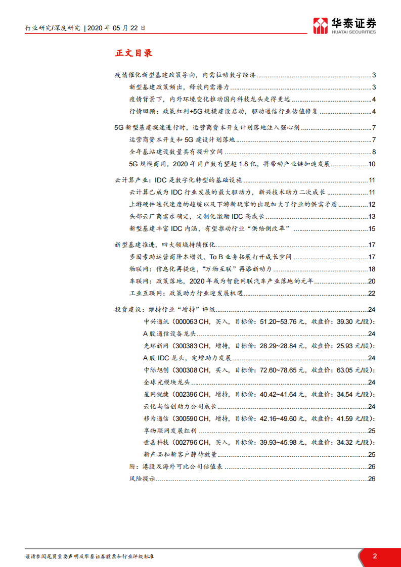 通信行业2020年中国市场前瞻：新冠病毒&ldquo;危&rdquo;与&ldquo;机&rdquo;，进击的新型基建，5G重塑数据时代-华泰证券-20200522 第2页