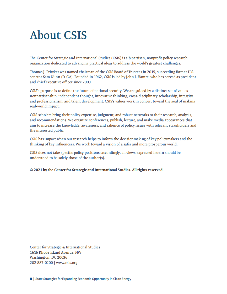 国际战略研究中心扩大清洁能源经济机会的国家战略清洁弹性国家倡议的报告（英）2021.12 第2页