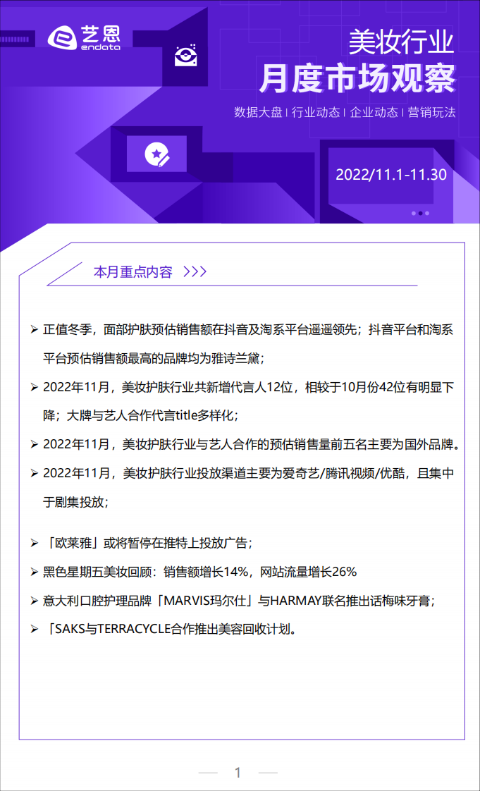 2022年11月美妝行業(yè)月度市場觀察