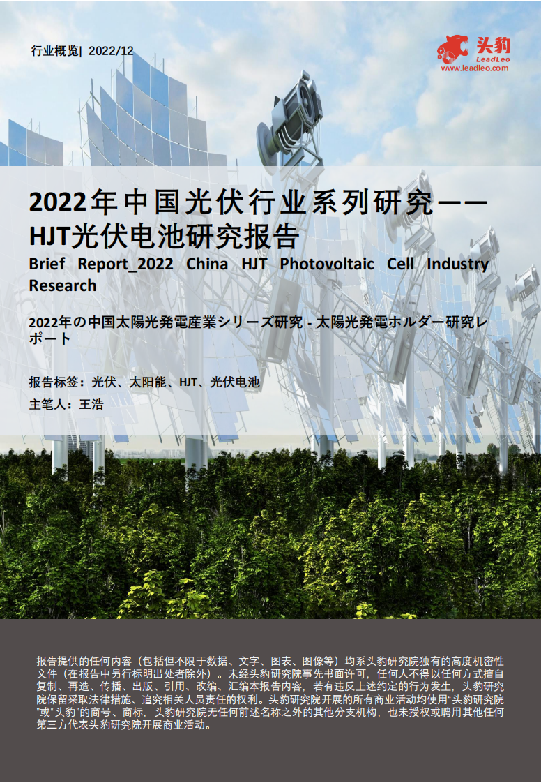 頭豹：2022年中國(guó)光伏行業(yè)系列研究-HJT光伏電池研究報(bào)告