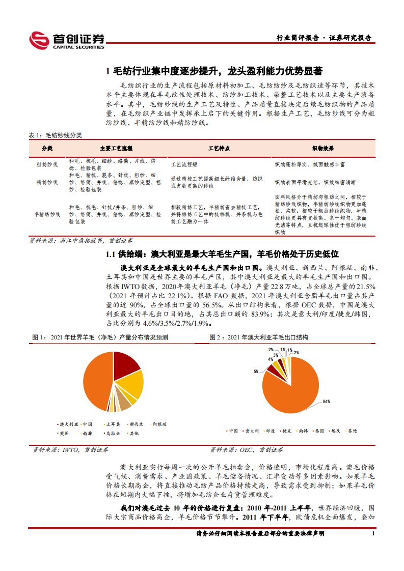 首创证券：纺织服饰行业深度报告-毛纺行业集中度逐步提升-龙头盈利能力优势显著 第4页