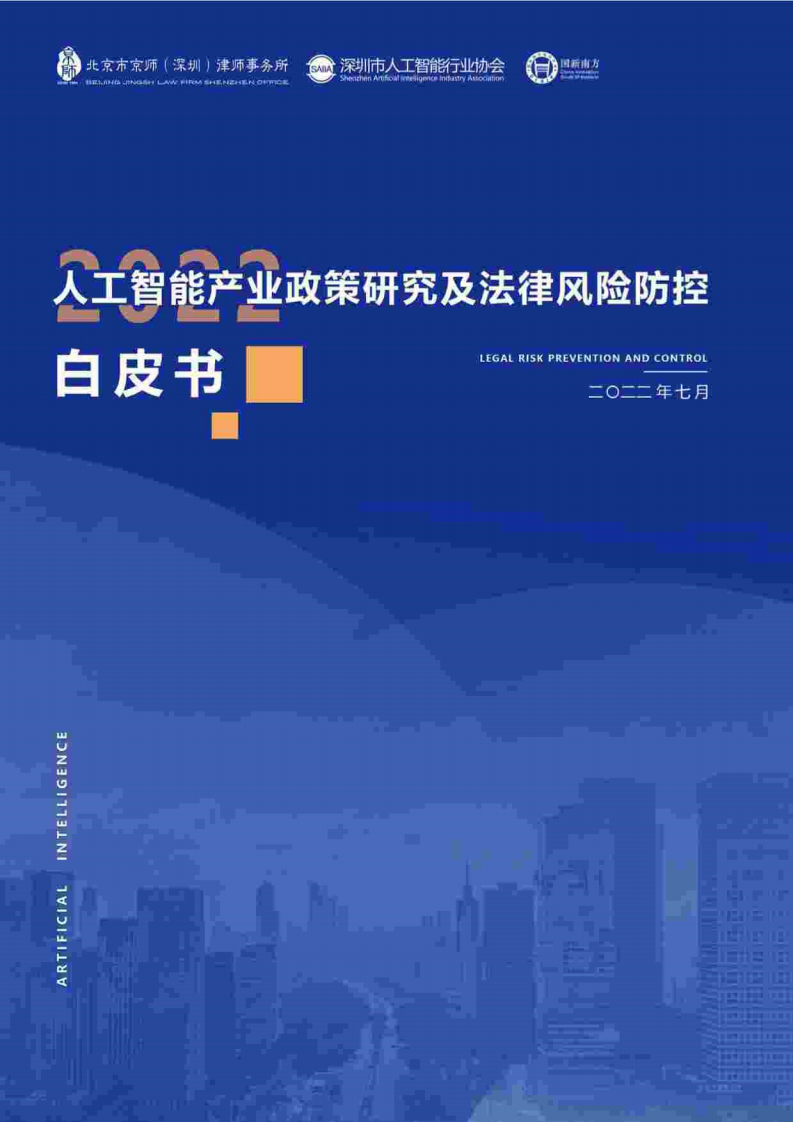 深圳市人工智能行業協會：2022人工智能產業政策研究及法律風險防控白皮書