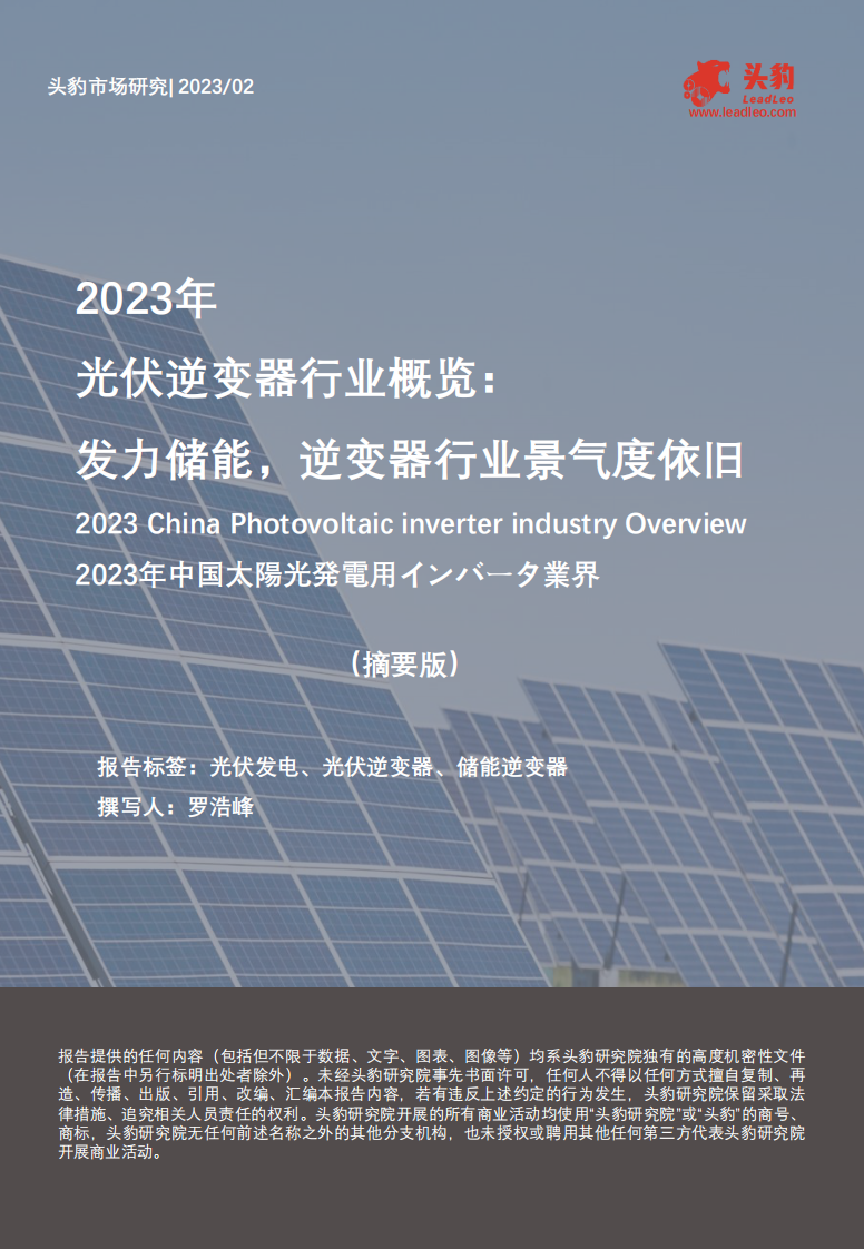 頭豹：2023年光伏逆變器行業概覽-發力儲能-逆變器行業景氣度依舊（摘要版）