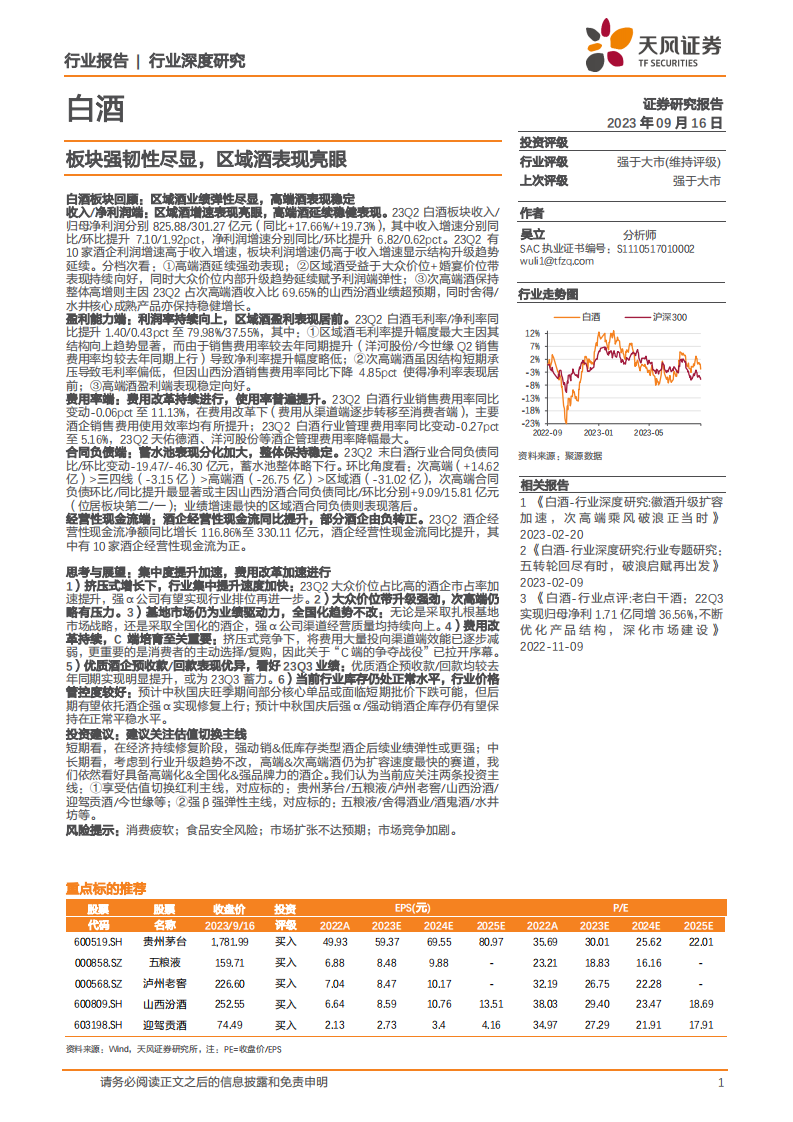 白酒行業深度研究：板塊強韌性盡顯，區域酒表現亮眼