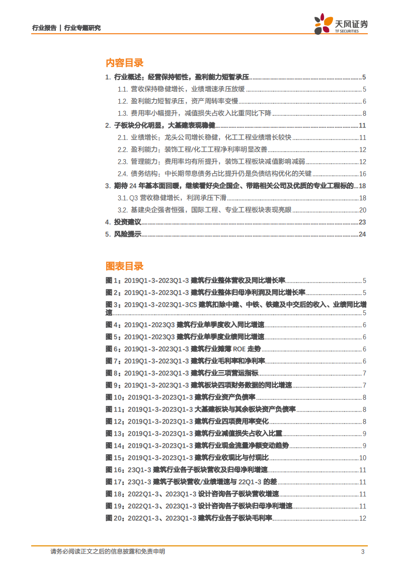 天风证券：建筑装饰行业专题研究-Q3营收提速利润承压-看好24年盈利能力提升 第3页