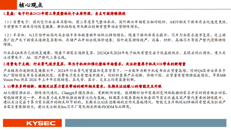 电子行业2024年度投资策略：周期底部复苏，重视消费电子、AI、自主可控三大方向 第2页