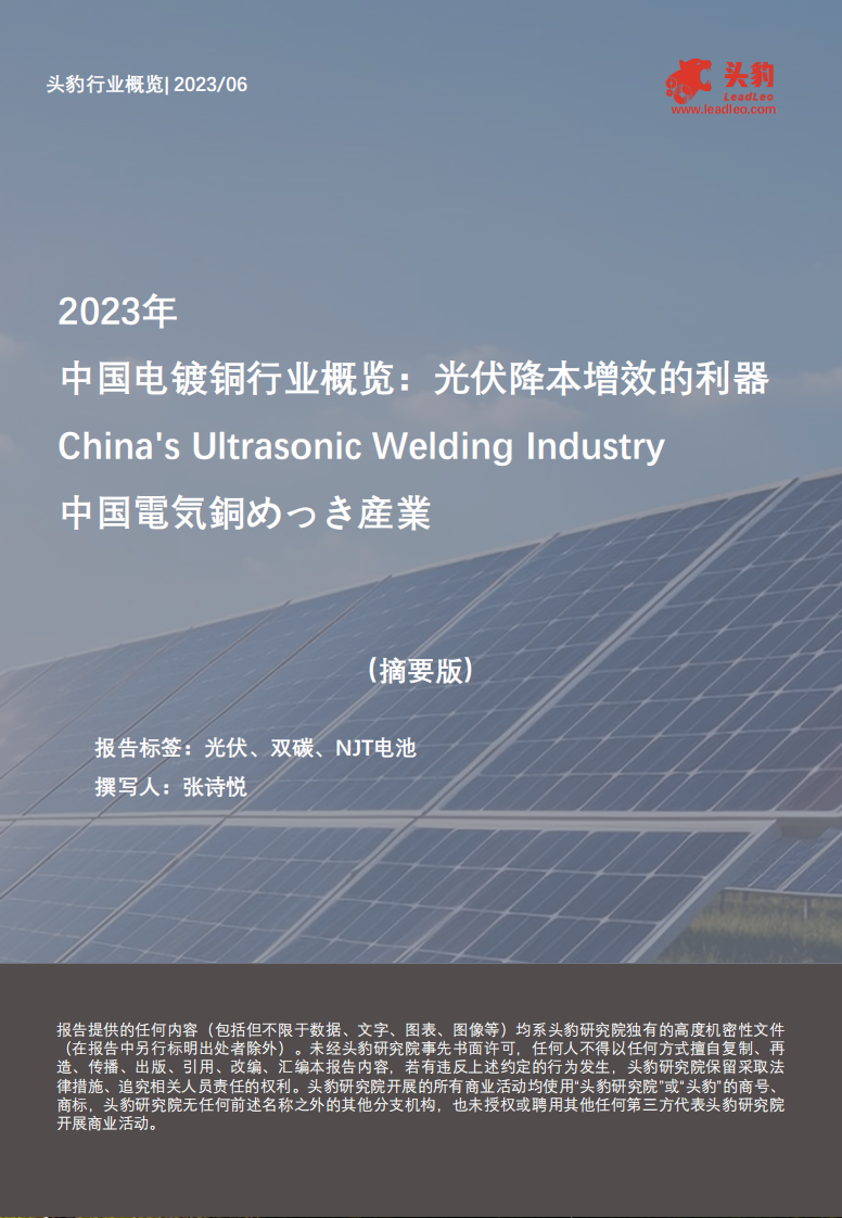 頭豹：2023年中國電鍍銅行業概覽-光伏降本增效的利器（摘要版）