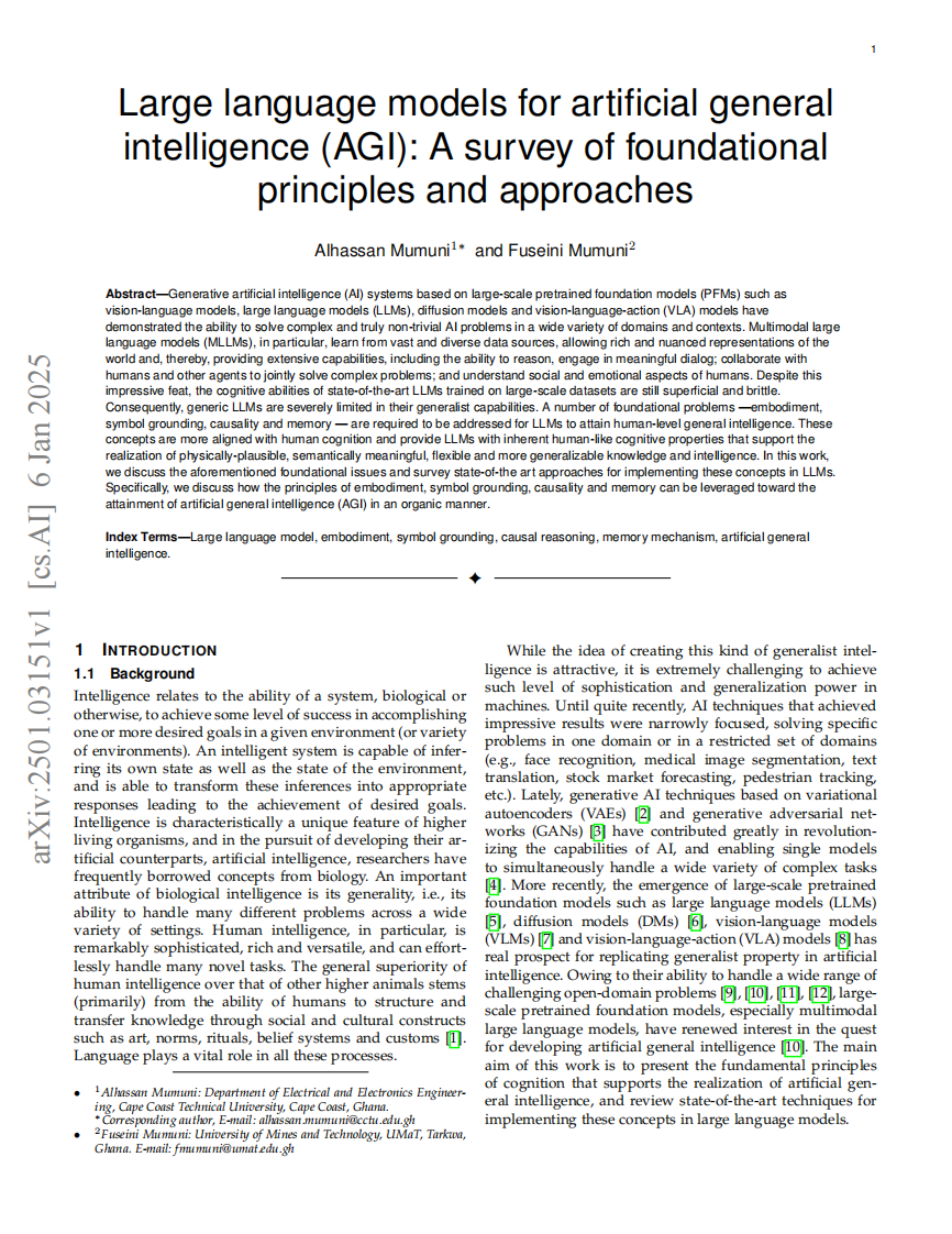 通用人工智能 (AGI) 的大型语言模型：基础原理和方法的综述（英文） 第1页