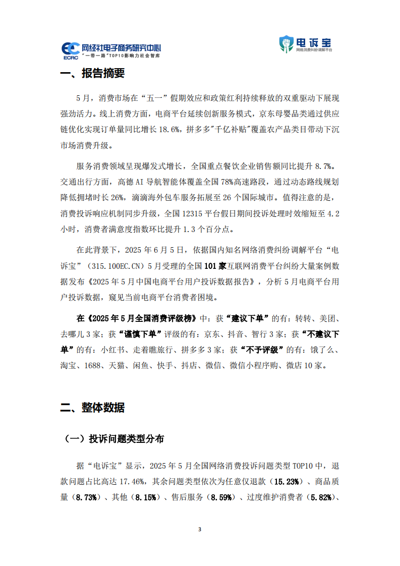 2025年5月中国电子商务用户体验与投诉数据报告 第3页