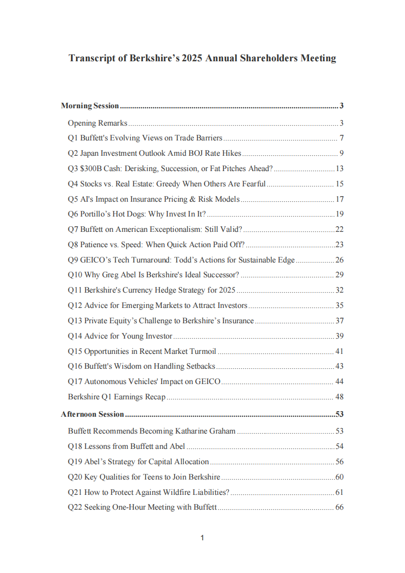 2025年伯克希尔股东大会英文脚本（英） 第1页