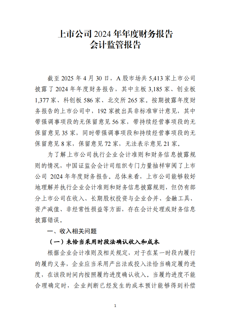 上市公司2024年年度财务报告会计监管报告 第1页