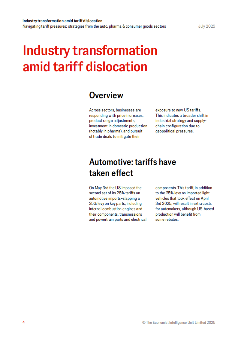 2025关税扰动下的产业转型：汽车、制药和消费品行业应对策略研究报告（英文） 第4页