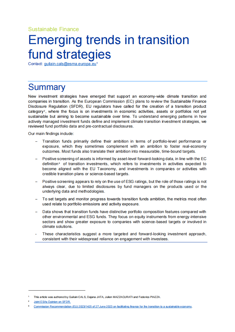 欧洲证券与市场管理局ESMA转型基金趋势报告（英文） 第3页