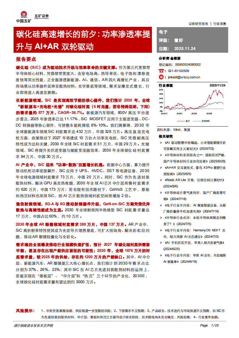 电子行业深度-碳化硅高速增长的前夕-功率渗透率提升与AI AR双轮驱动 第1页